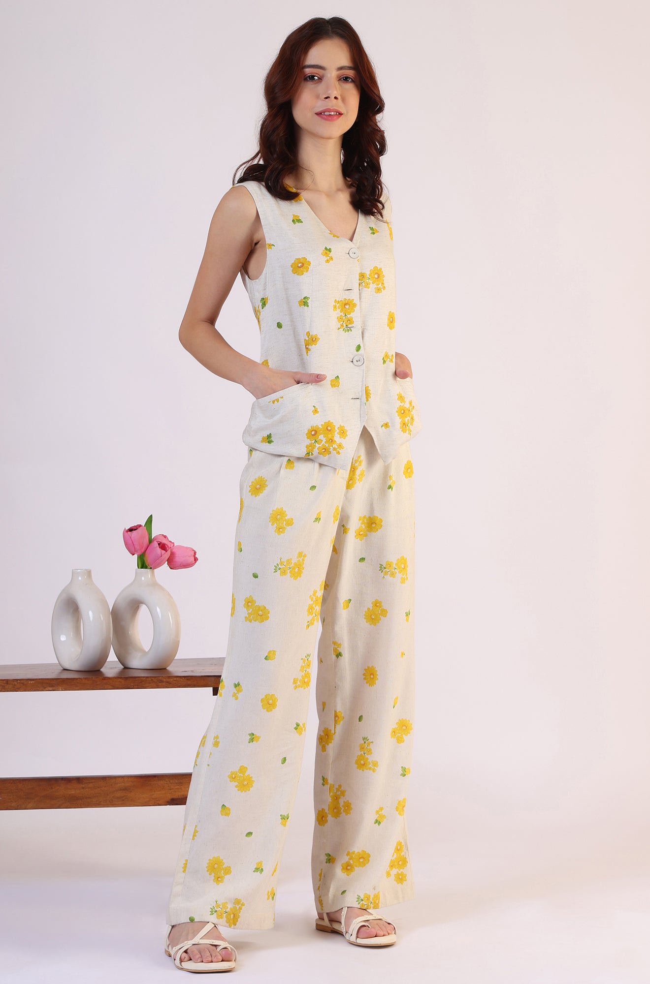 Floral Printed Rayon Top &amp; Parallel Pant Co-Ord Set - View 6