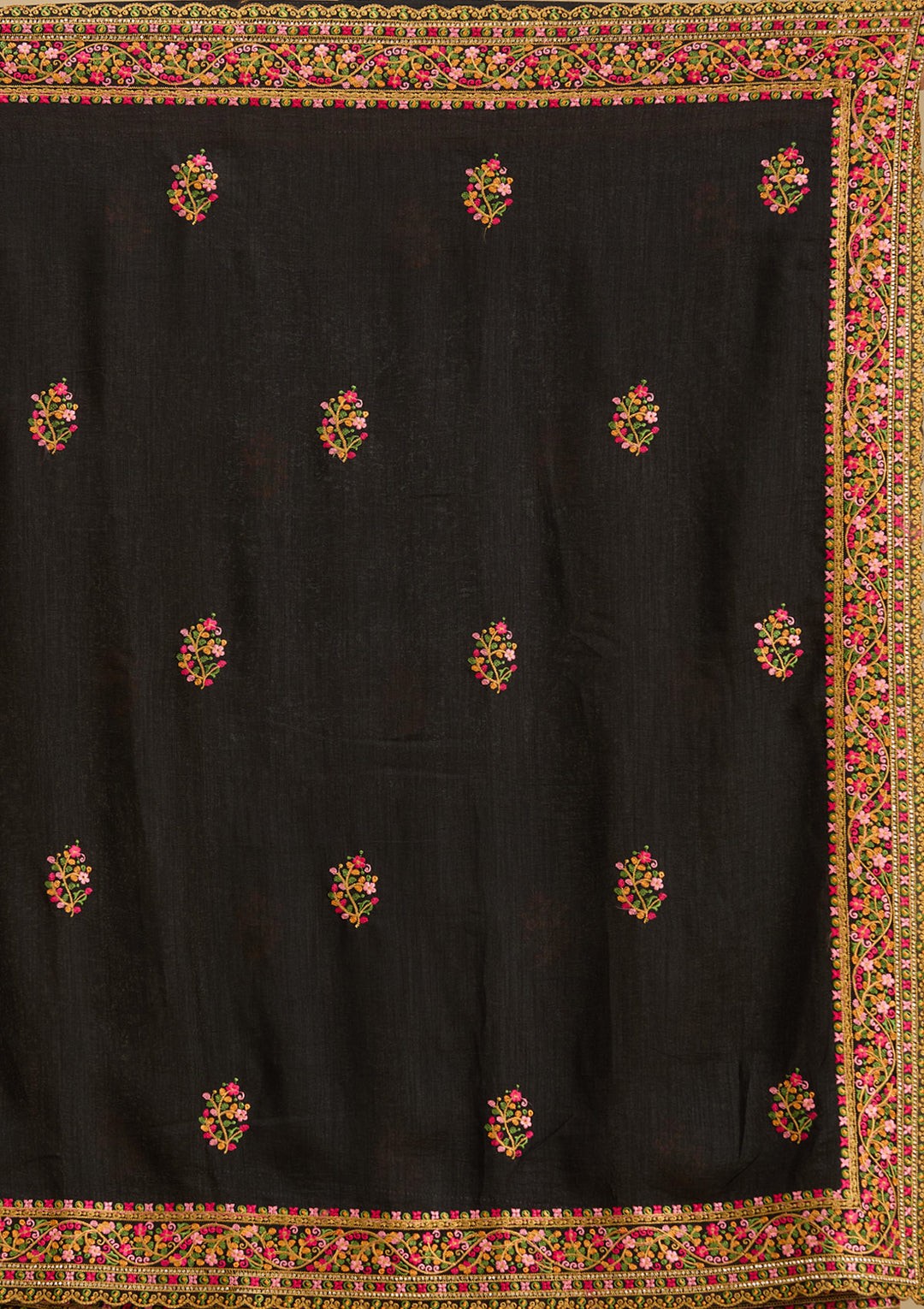 Black Kashmiri Soft Raw Silk Saree - View 4