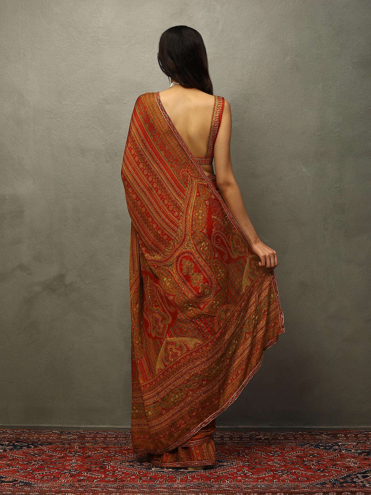 Red &amp; Beige Vasu Saree - View 2