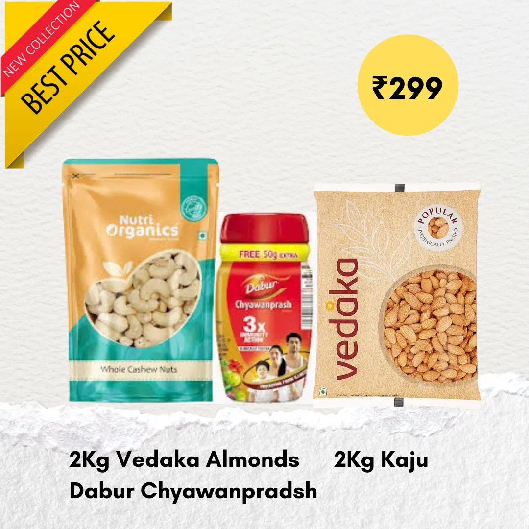 Dabur Chyawanprash, 1Kg Vedaka Almond, 1Kg Namo Organics Kaju : Combo of 3
